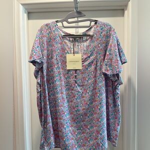 Cynthia Rowley Blue and Pink Floral Blouse